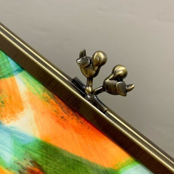 Handmade Genuine Leather Abstract Print “Birds” Kisslock Wristlet/Crossbody - Picture 16 of 17